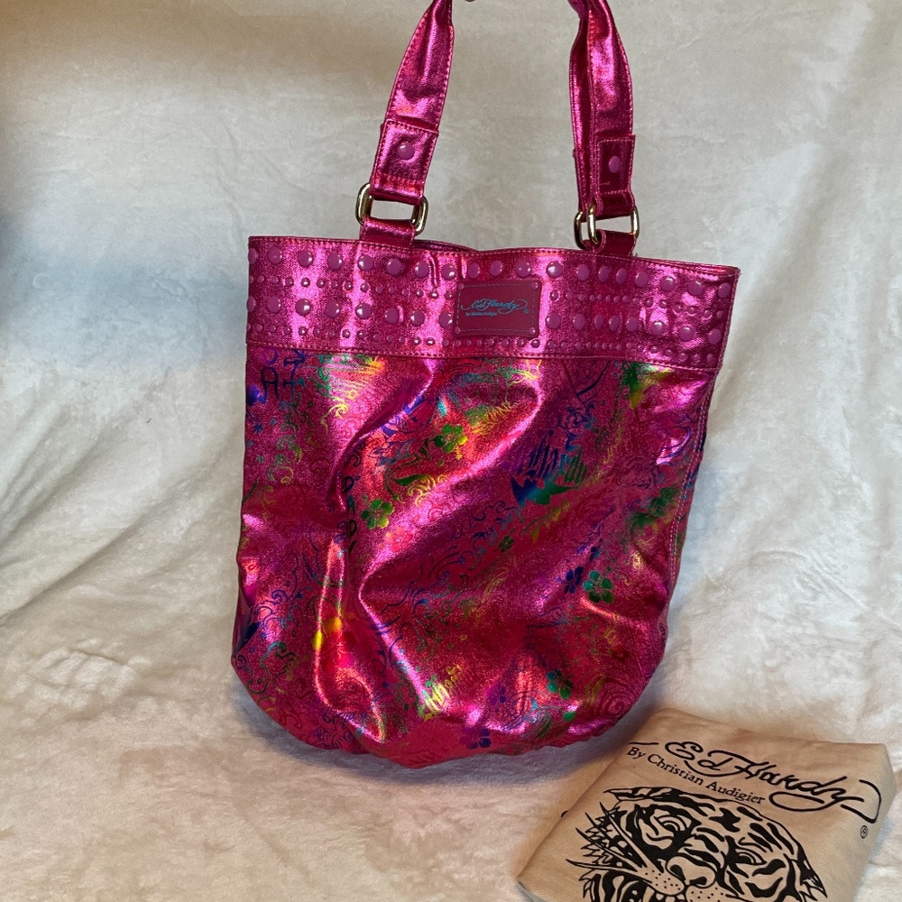Like New Ed Hardy Multicolored Metallic Bag